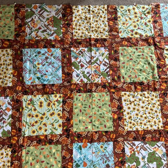 Handmade Machine Sewn Quilt Top Fall Harvest Autumn Pumpkins Unfinished 55”x 70”